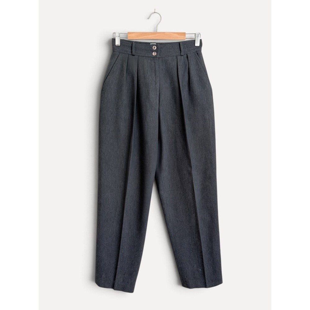 SK & Company Trousers Vintage Pleated High Waist M Gray Wool Blend Tapered Pant